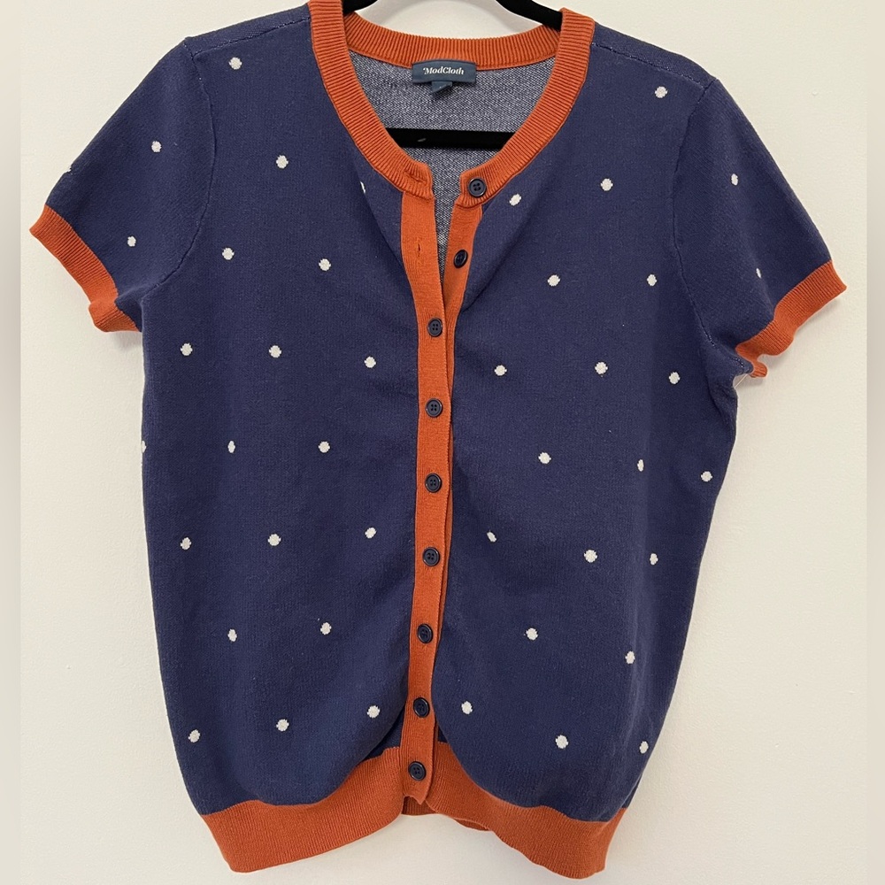 Modcloth short sleeve button up sweater - L